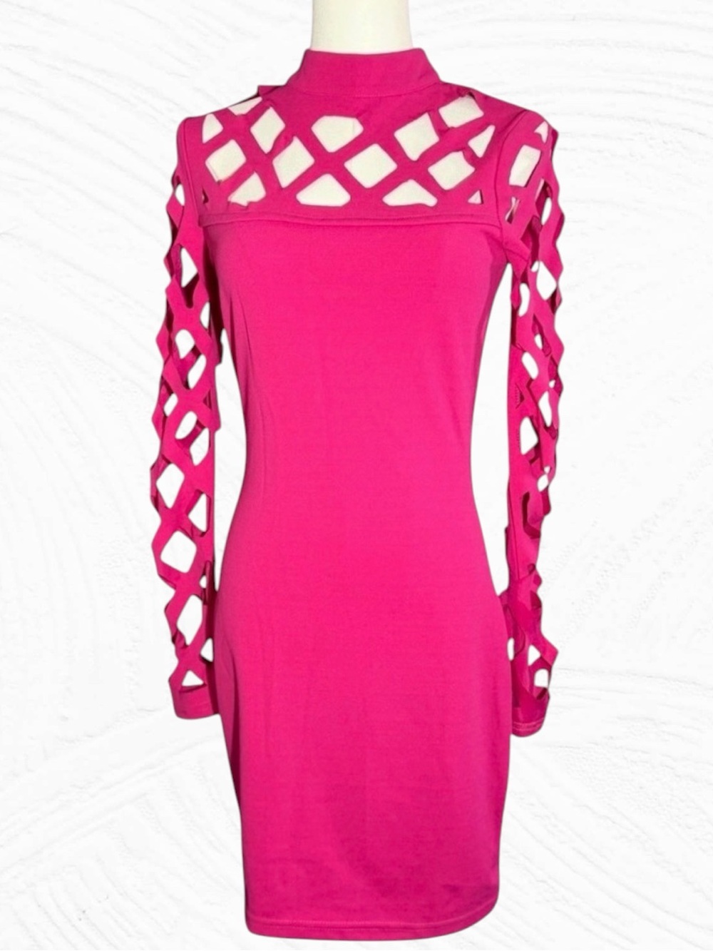 Ka Ann Boutique Laser Cut Full Sleeved Mini Dress Size S